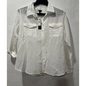 Talbots White Button up Long Sleeve Blouse‎ Size 14 100% Cotton